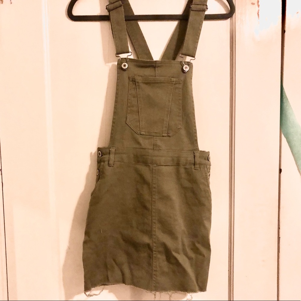 Olive denim overall dress